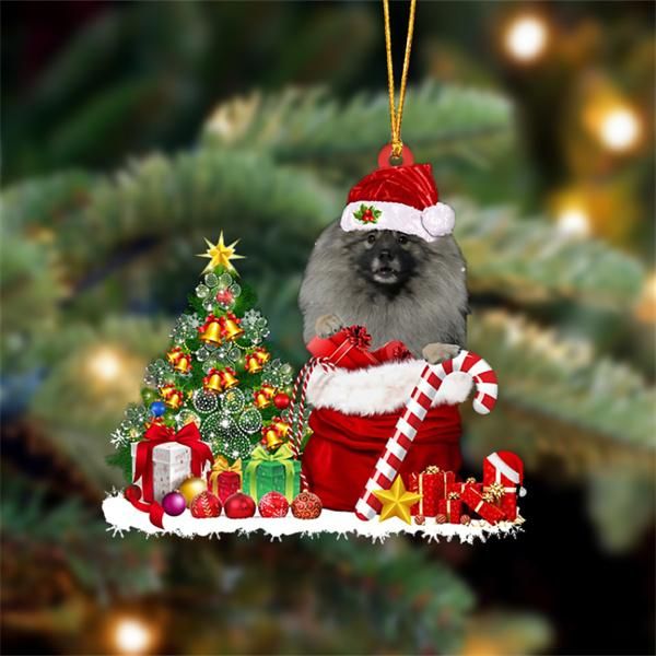 GREY Keeshond Snow Bag Dog Christmas Ornament