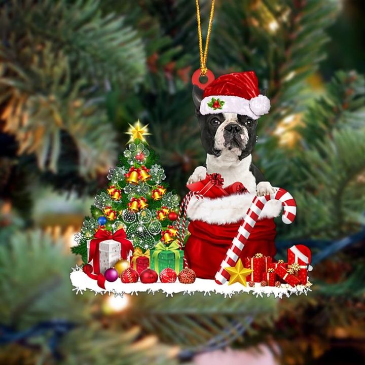 Boston Terrier Gift Bag Merry Christmas Ornament