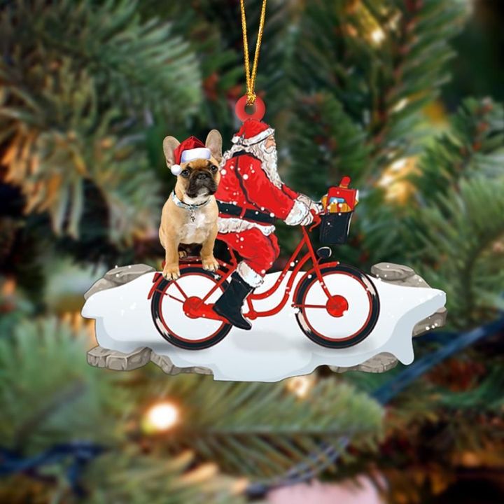 French Bulldog On Santa's Bike Christmas Ornament