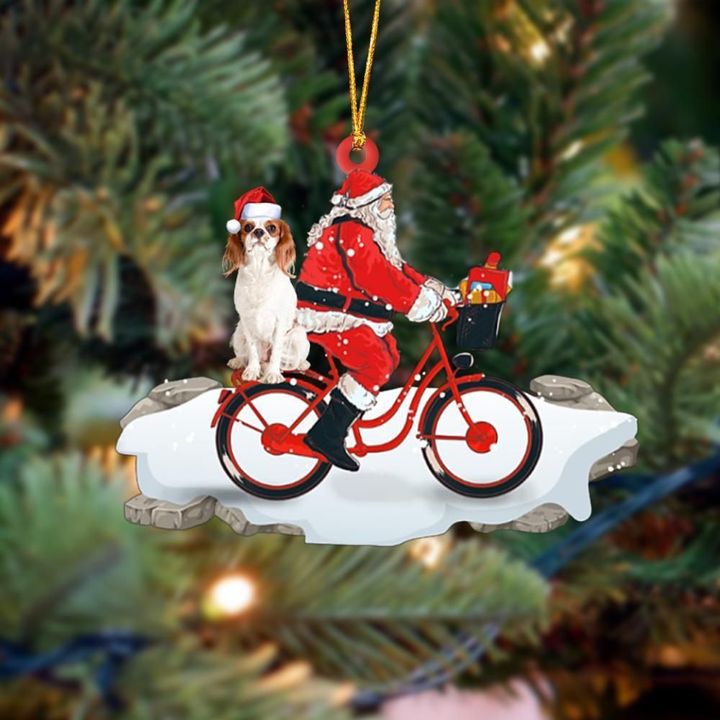 Cavalier King Charles Spaniel On Santa's Bike Christmas Ornament