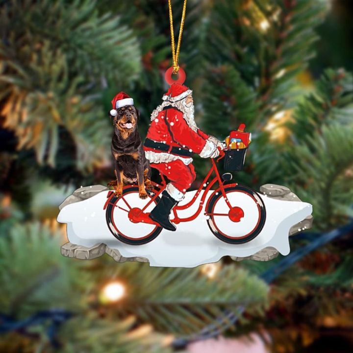 Rottweiler On Santa's Bike Christmas Ornament