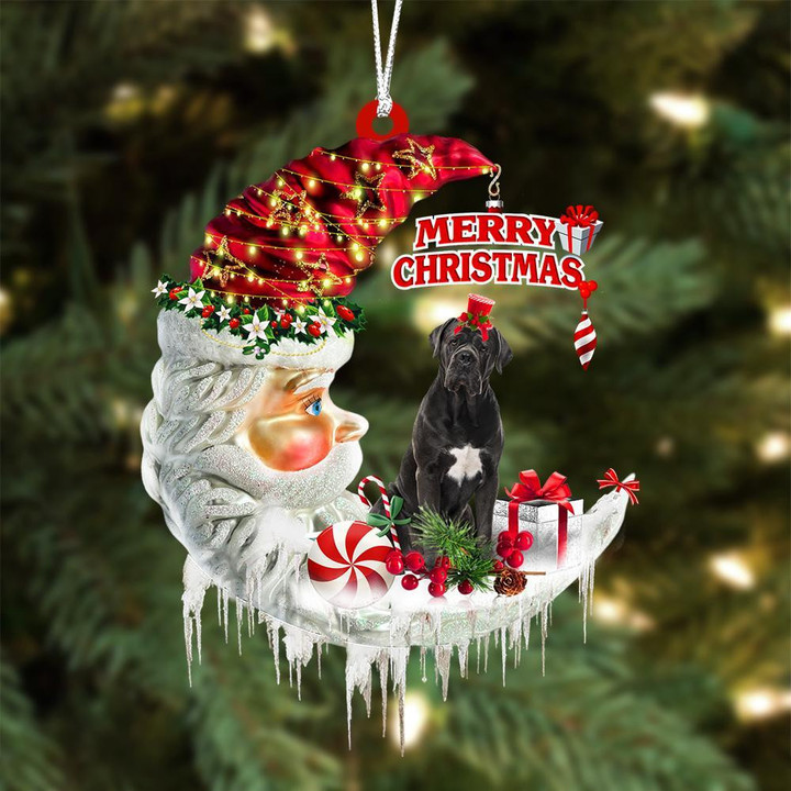 American Bully On The Moon Merry Christmas Hanging Ornament
