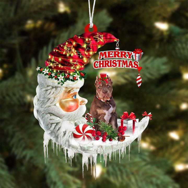 American Bully 02 On The Moon Merry Christmas Hanging Ornament