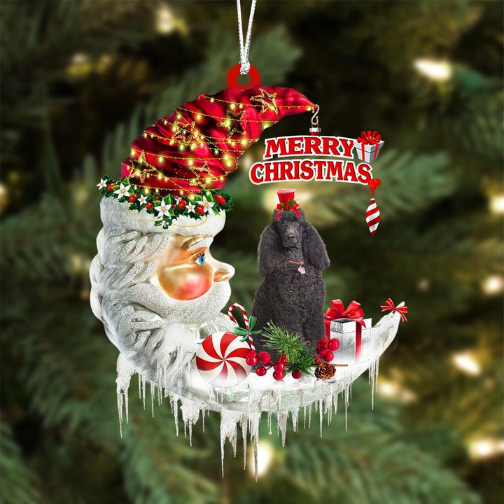 Poodle On The Moon Merry Christmas Hanging Ornament