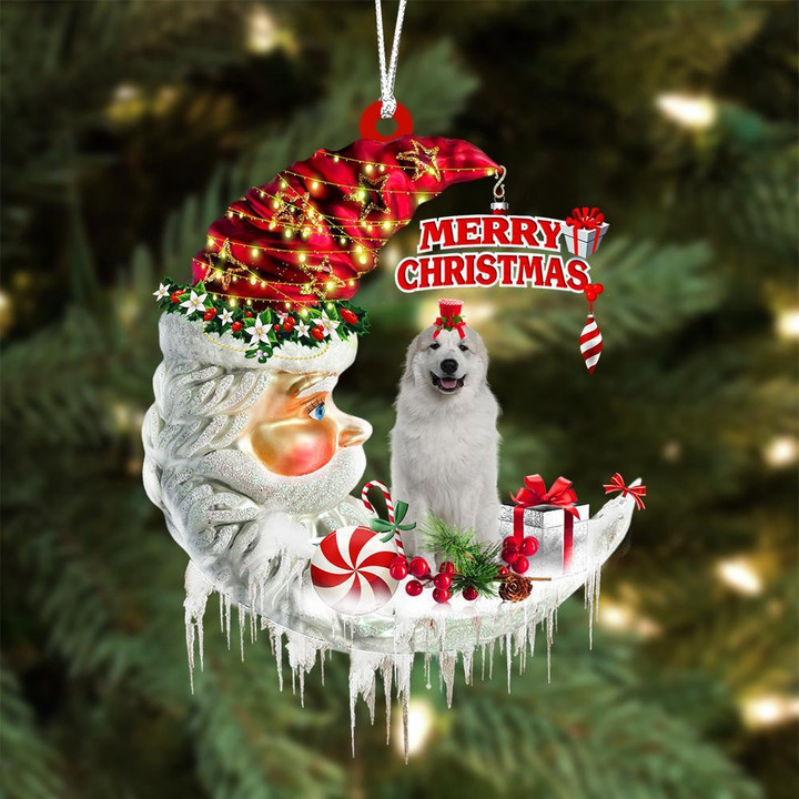 Great Pyrenees On The Moon Merry Christmas Hanging Ornament