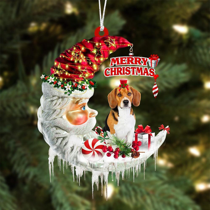 Beagle On The Moon Merry Christmas Hanging Ornament