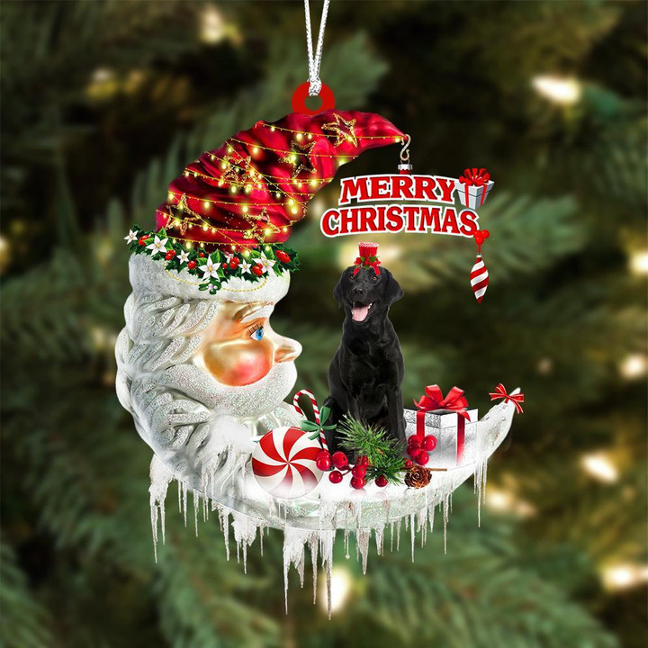 Black Labrador Retriever On The Moon Merry Christmas Hanging Ornament