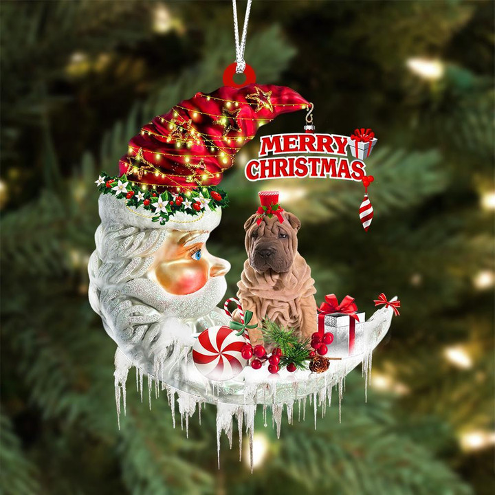 Shar Pei On The Moon Merry Christmas Hanging Ornament