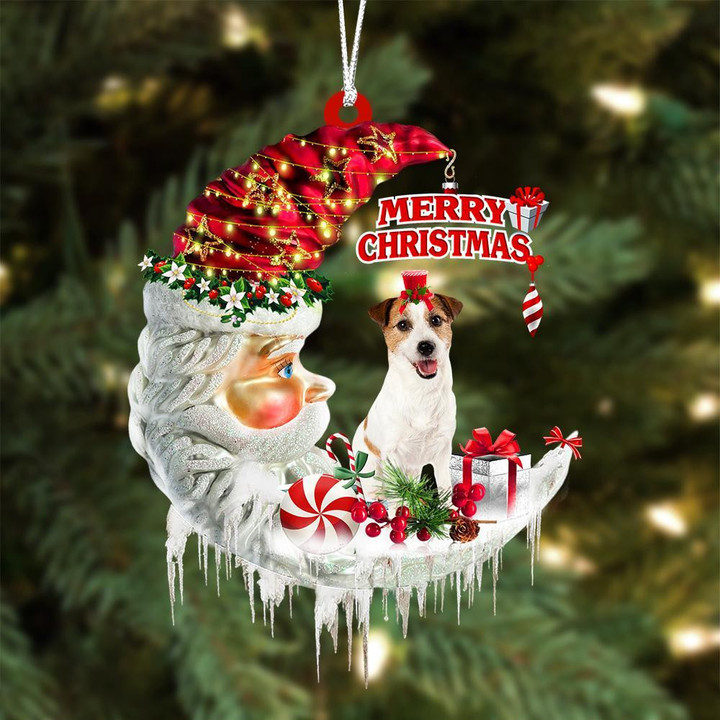 Jack Russell Terrier On The Moon Merry Christmas Hanging Ornament