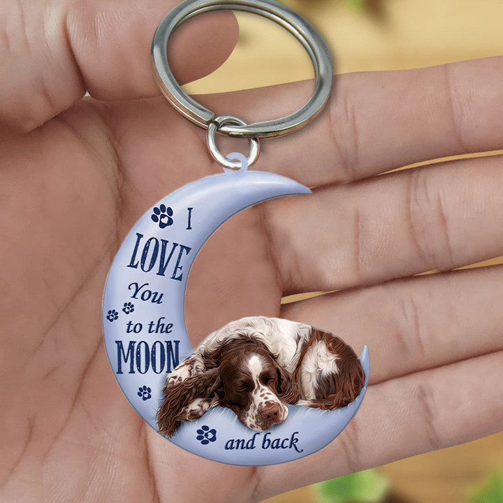 English Springer Spaniel I Love You To The Moon And Back Flat Acrylic Keychain