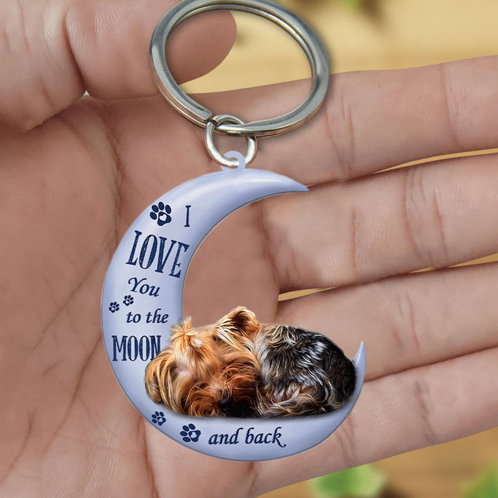 Yorkshire terrier I Love You To The Moon And Back Flat Acrylic Keychain