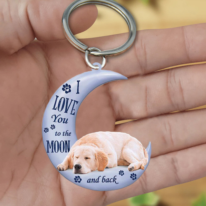Golden retriever I Love You To The Moon And Back Flat Acrylic Keychain