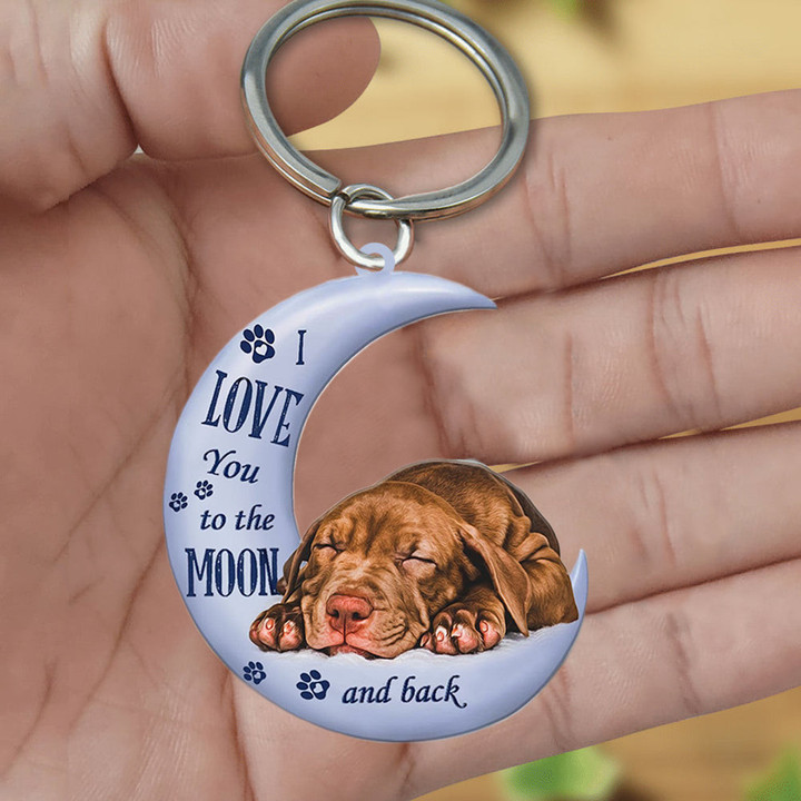 Pitbull I Love You To The Moon And Back Flat Acrylic Keychain