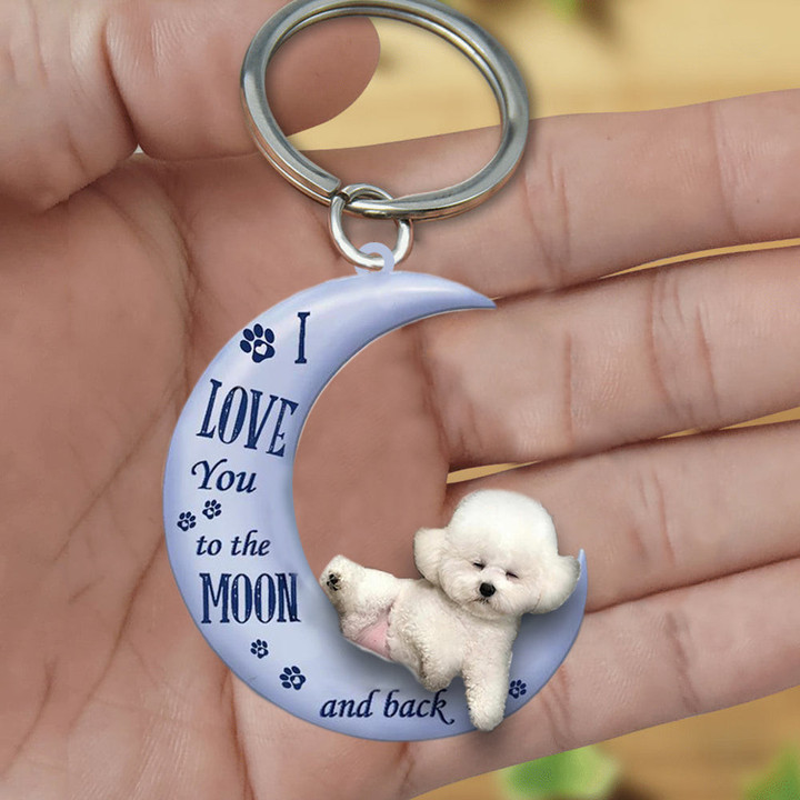 Bichon frise I Love You To The Moon And Back Flat Acrylic Keychain