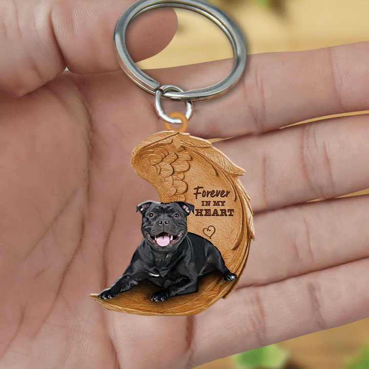 black Staffordshire Bull Terrier Forever In My Heart Flat Acrylic Keychain