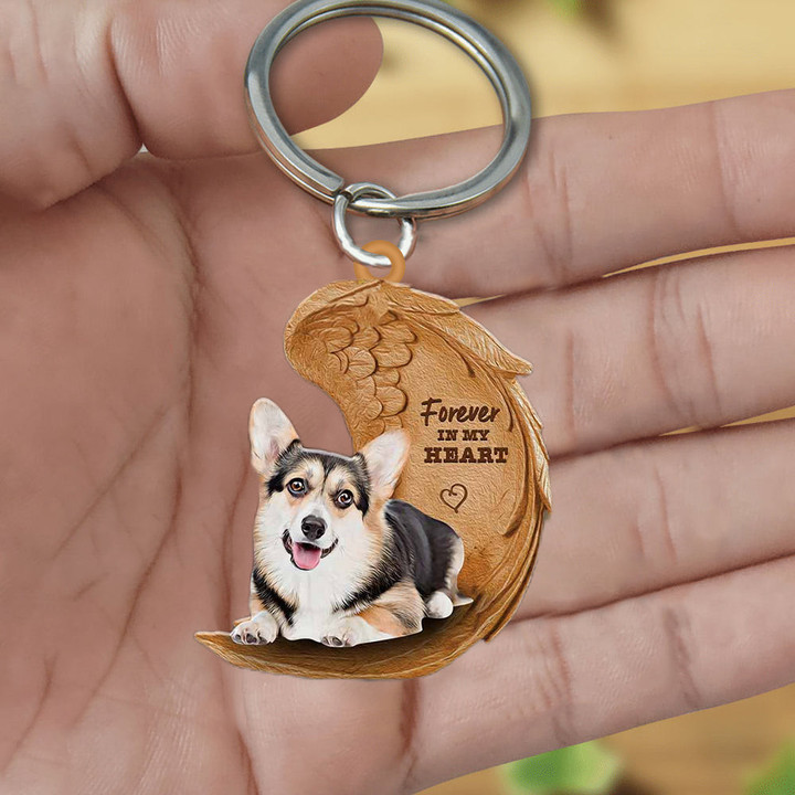 Tricolor corgi Forever In My Heart Flat Acrylic Keychain
