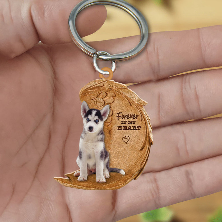 Siberian Husky2 In My Heart Flat Acrylic Keychain