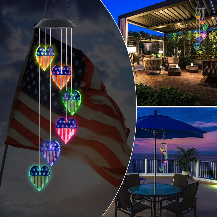 Solar United States Flag Wind Chime Light-Happy Independence Day