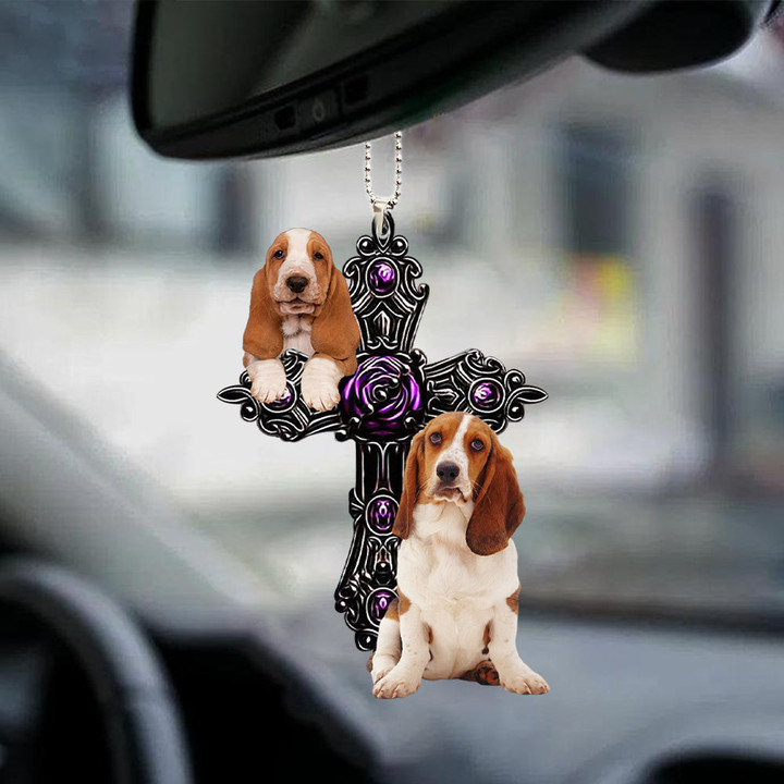 Basset Hound Pray For God Car Hanging Ornament