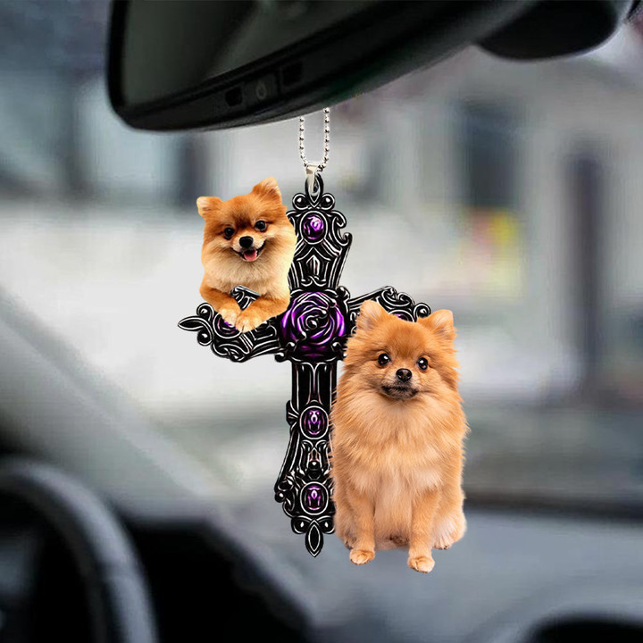 Pomeranian Pray For God Car Hanging Ornament