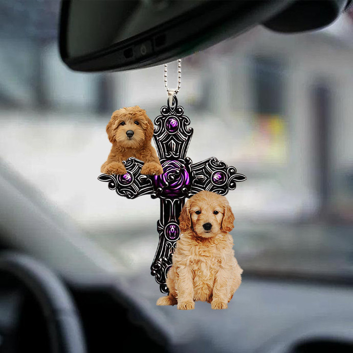 Goldendoodle2 Pray For God Car Hanging Ornament