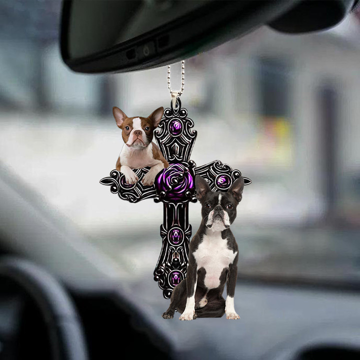 Boston Terrier Pray For God Car Hanging Ornament