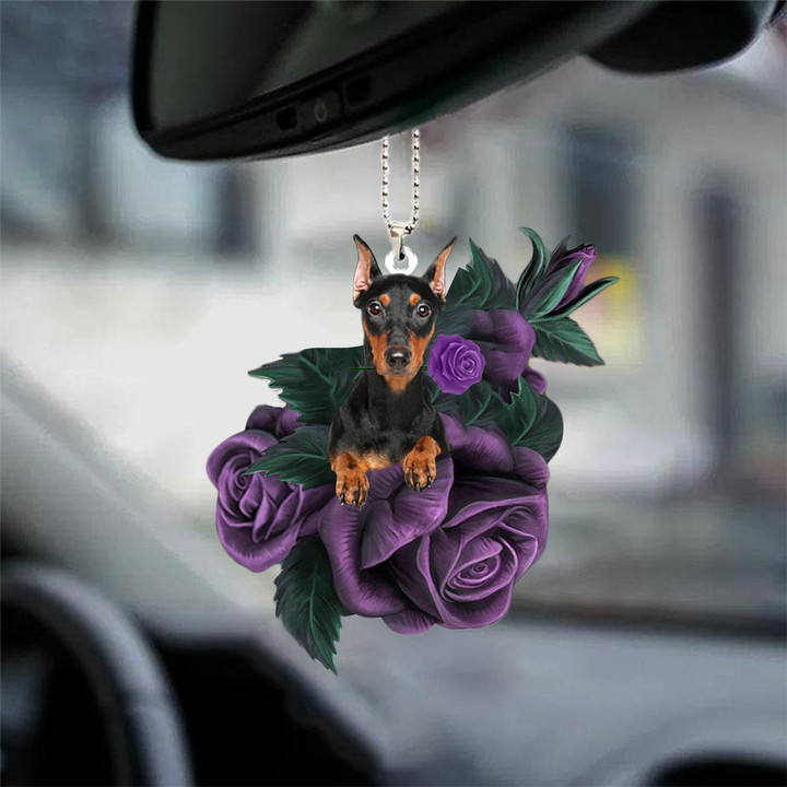Doberman06 In Purple Rose Car Hanging Ornament