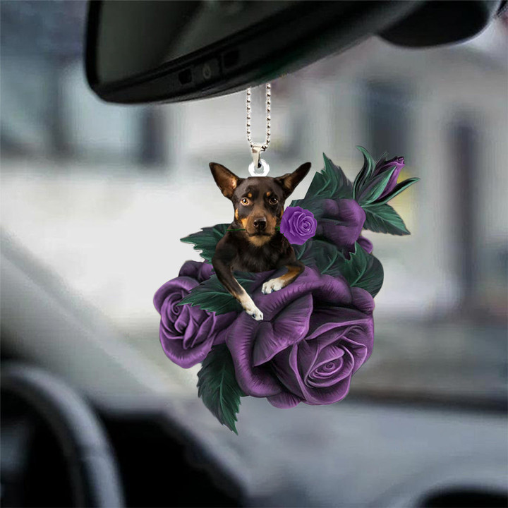 Australian Kelpie In Purple Rose Car Hanging Ornament