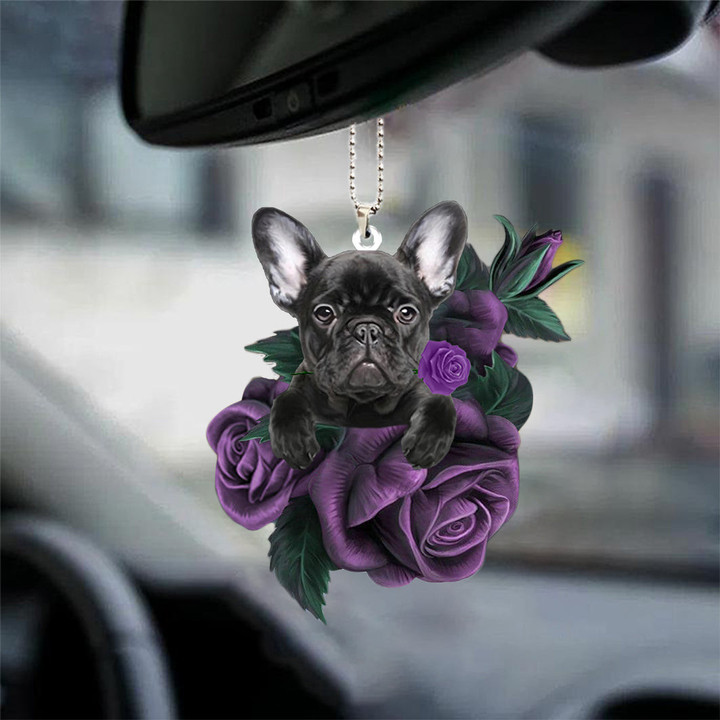French Bulldog In Purple Rose Car Hanging Ornament