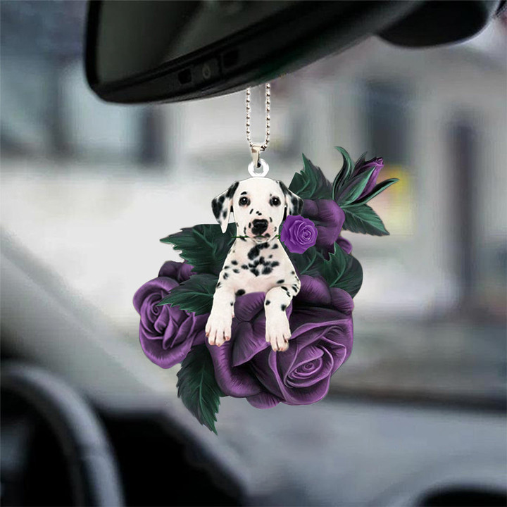 Dalmatian02 In Purple Rose Car Hanging Ornament