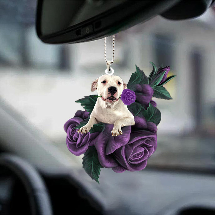 Dogo Argentino06 In Purple Rose Car Hanging Ornament
