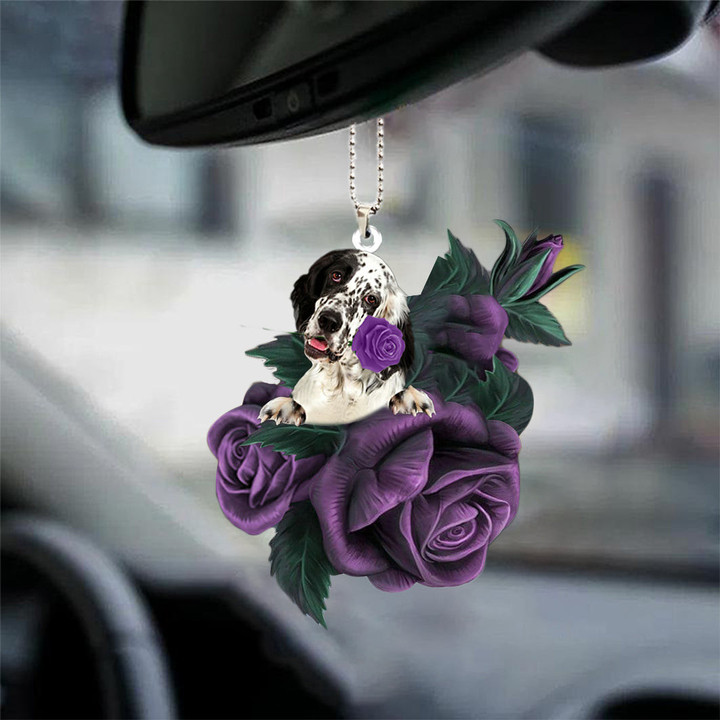 English Setter06 In Purple Rose Car Hanging Ornament