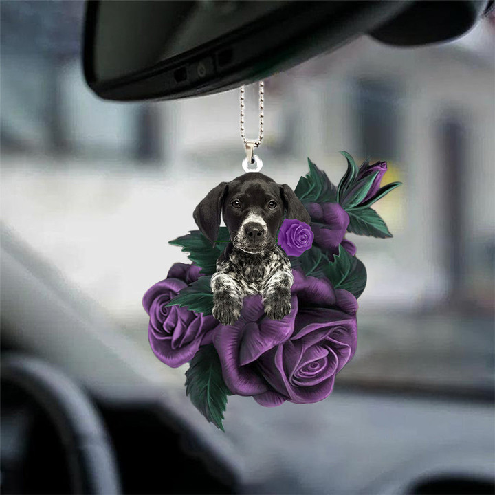 German Shorthaired Pointer03 In Purple Rose Car Hanging Ornament