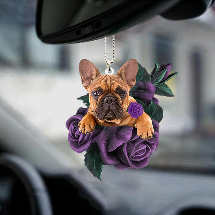 French Bulldog 03In Purple Rose Car Hanging Ornament