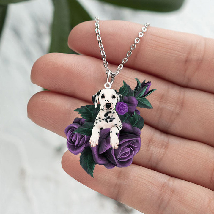 Dalmatian02 In Purple Rose Stainless Steel Necklace