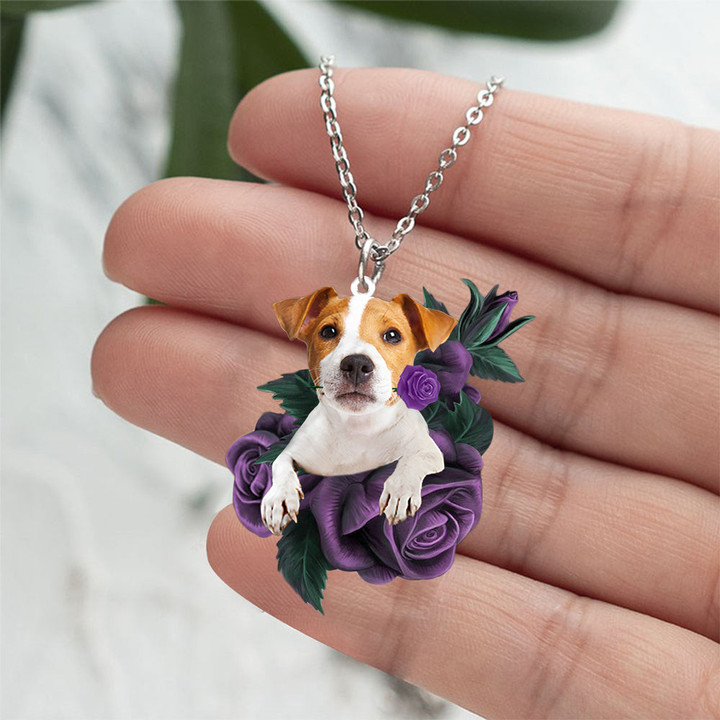 Jack Russell Terrier 01In Purple Rose Stainless Steel Necklace