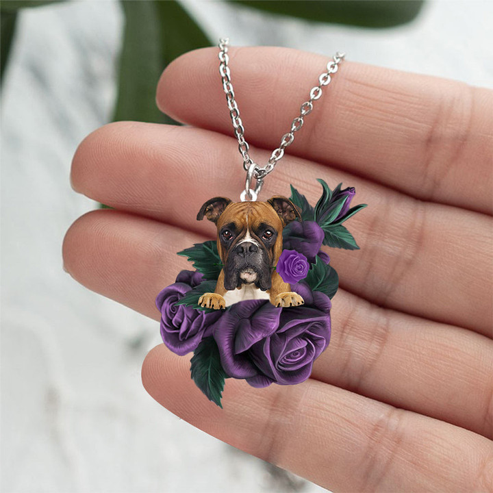 Boxer In Purple Rose Stainless Steel Necklace