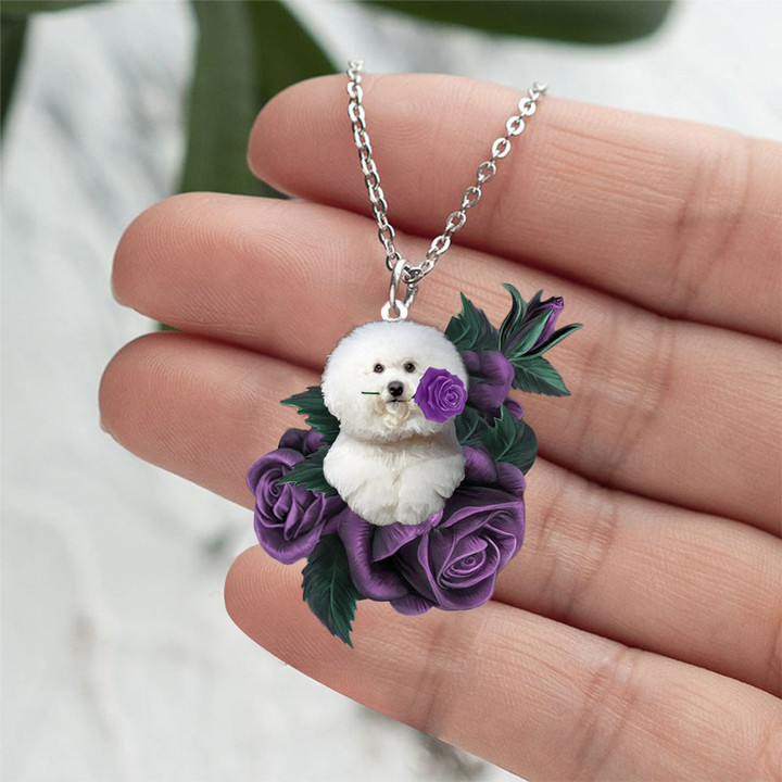 Bichon Frise03 In Purple Rose Stainless Steel Necklace
