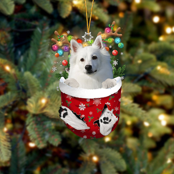 American Eskimo In Snow Pocket Christmas Ornament