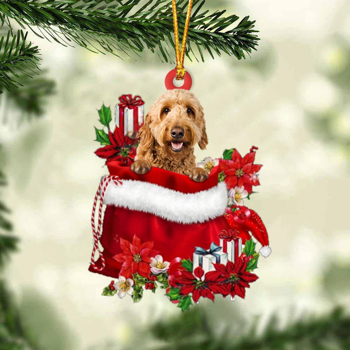 Goldendoodle In Gift Bag Christmas Ornament