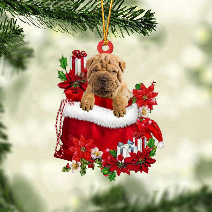 Shar Pei In Gift Bag Christmas Ornament