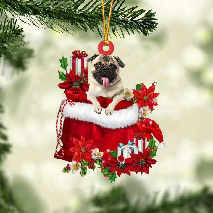 Pug In Gift Bag Christmas Ornament