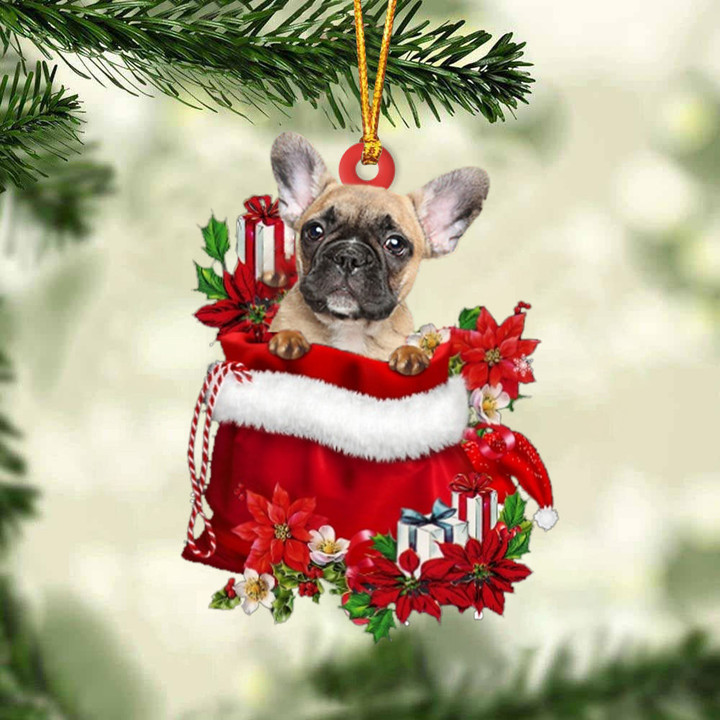 French Bulldog In Gift Bag Christmas Ornament