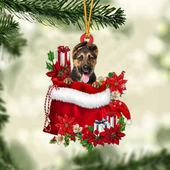 German Shepherd In Gift Bag Christmas Ornament