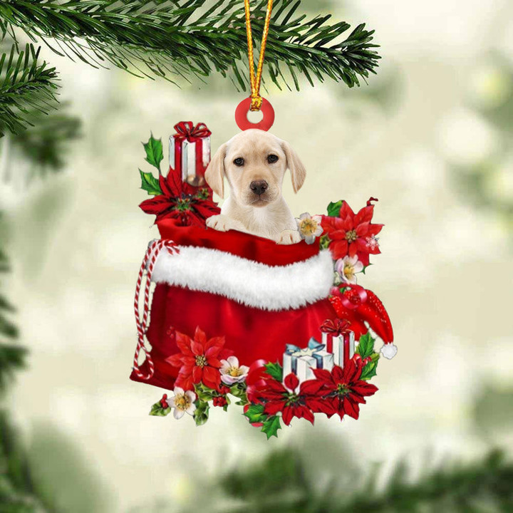 Yellow Labrador In Gift Bag Christmas Ornament