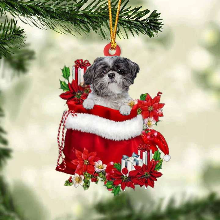 Lhasa Apso In Gift Bag Christmas Ornament