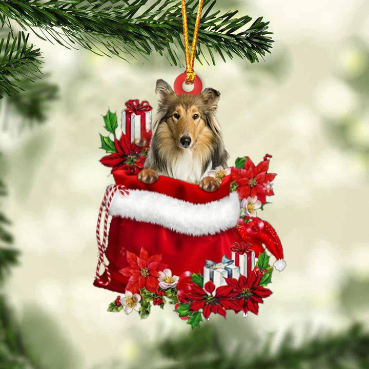Scotch Collie In Gift Bag Christmas Ornament