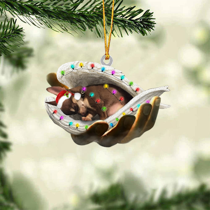 Brown chihuahua Sleeping Angel In God Hand Christmas Ornament