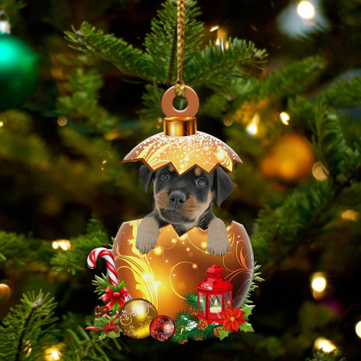 Rottweiler In Golden Egg Christmas Ornament