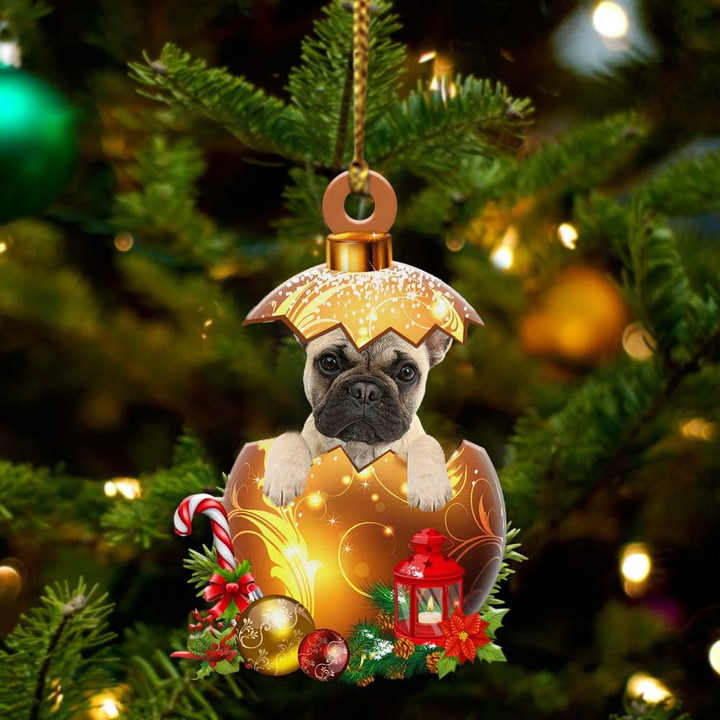 French-Bulldog In Golden Egg Christmas Ornament